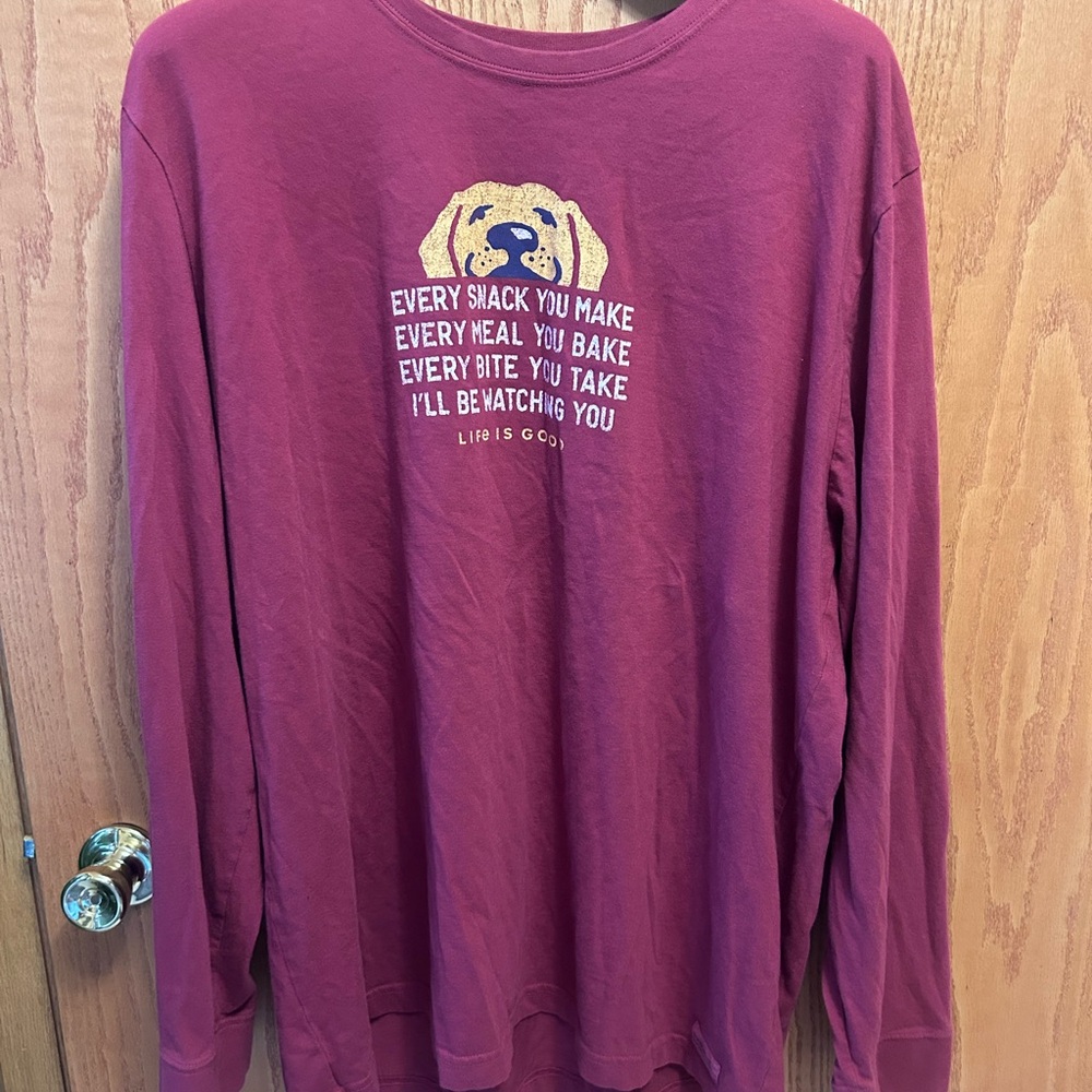 Life is good XXL Maroon Long Sleeve Shirt with Dog Graphic